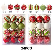12 个 2.4 英寸圣诞球装饰物，闪闪发光的塑料挂饰，球形漩涡糖果棒薄荷红色和绿色圣诞树吊坠，用于圣诞树装饰 - 彩色 - 查看 10