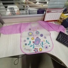 1 Pieza Delantal Con Babero Rosa Impreso Con Diseño De Pájaro Para Bebé Para Comer, Unisex, Impermeable, Anti-reverso, Ropa Que Se Puede Dibujar - Rosa - Ver 4