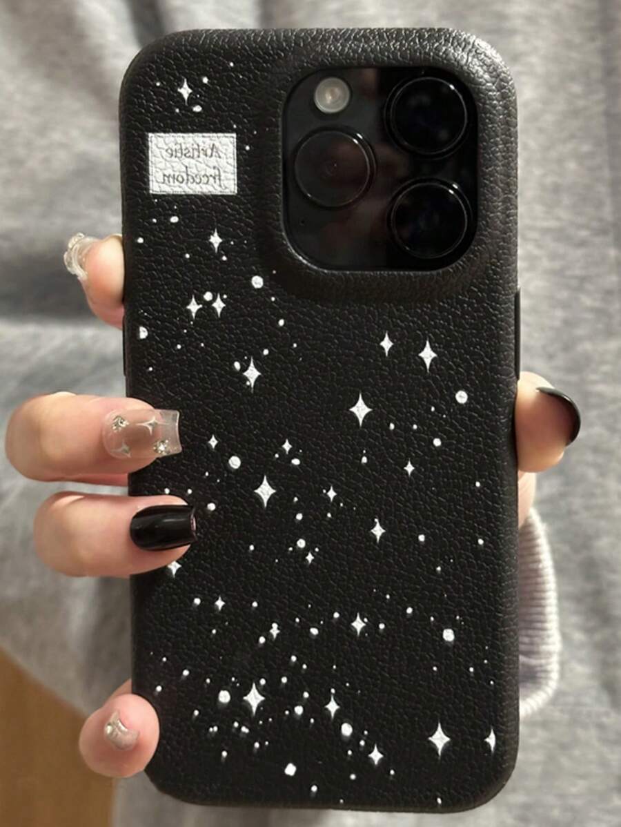 Korea Dreamy Star Leather Pattern Soft Phone Case Compatible With IPhone 16 15 14 13 12 Pro Max Plus 11 Stylish Shiny Shockproof Back Cover Waterproof Anti-Fall Scratch Resistant