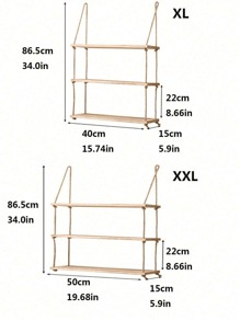 1 件多功能免钉收纳架，黄麻绳隔断木制书架，壁挂式装饰架，客厅浮动架子房间装饰