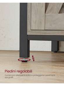 VASAGLE Credenza, Mobile da Cucina, Armadietto Organizzatore, con 2 Ante Scorrevoli, 33 x 100 x 80 cm, Ripiani Regolabili, Stile Country, per Soggiorno, Greige Melange e Nero Inchiostro - Beige - Visualizzare 7