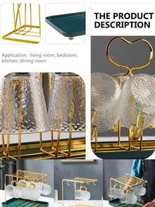 Soporte de taza de mesa * Soporte de taza de café Rejilla de almacenamiento Soporte de taza de cerámica Cesta de almacenamiento de hierro forjado estilo europeo enchapado Almacenamiento para encimera de cocina - Multicolor - Ver 2