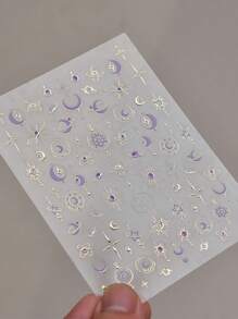 1 pieza Pegatinas de arte de uñas de alta calidad con diseños 3D de sol dorado, estrella, luna y mariposa, nuevos suministros para uñas de efecto metálico - Multicolor - Ver 4