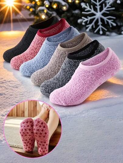 1/6 Pairs Fuzzy Floor Socks, Soft & Warm Ankle Socks, No Show Socks, Women Tights & Hosiery