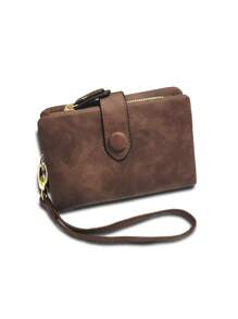 MIYIN 纽扣装饰零钱包，小巧对折带证件窗口女士钱包，迷你超薄轻便多层便携式现金信用卡夹，商务周年纪念日情人节生日礼物，适合女性、女士、女孩 - 咖啡棕 - 查看 7