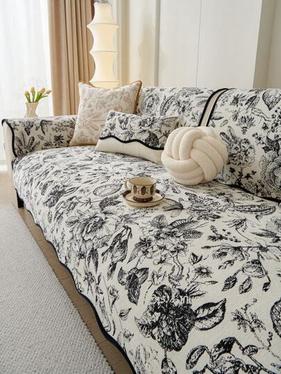 Capa de sofá com estampa de flores de chenille de 1 peça, aceita animais de estimação, capa de sofá, capa de sofá antiderrapante, capa protetora de móveis, quatro estações universal, adequada para decoração de quarto, escritório, sala de estar, decoração de casa