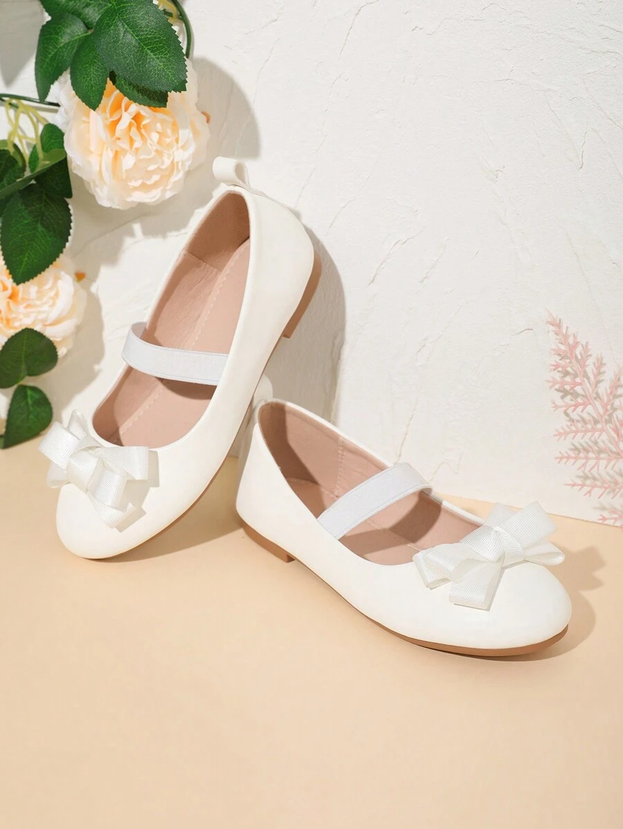 1 Pair Girls' Shoes With Floral Decor Elastic Lace Up, Slip-On Design Flat Minimalist Versatile Suitable For Spring Autumn