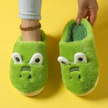 Pantuflas suaves, cómodas y antideslizantes con diseño de cocodrilo de ojos grandes de dibujos animados en color verde