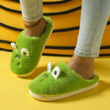 Pantuflas suaves, cómodas y antideslizantes con diseño de cocodrilo de ojos grandes de dibujos animados en color verde