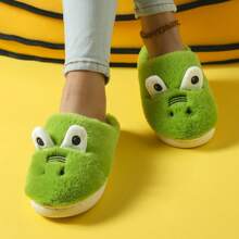 Pantuflas suaves, cómodas y antideslizantes con diseño de cocodrilo de ojos grandes de dibujos animados en color verde