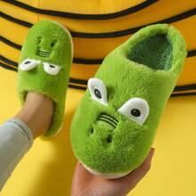 Pantuflas suaves, cómodas y antideslizantes con diseño de cocodrilo de ojos grandes de dibujos animados en color verde