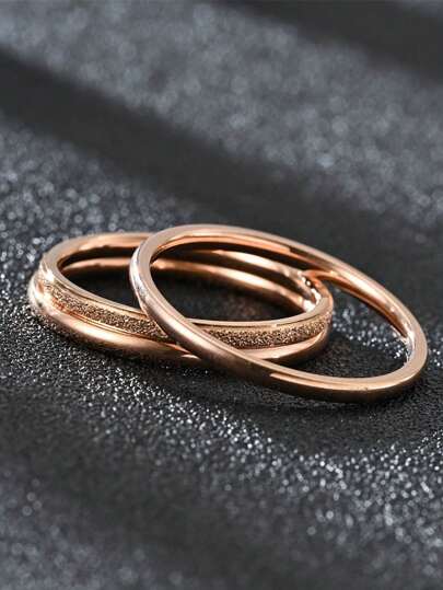 1/3pcs Gold Matte Stainless Steel Ring Set, Fashion
