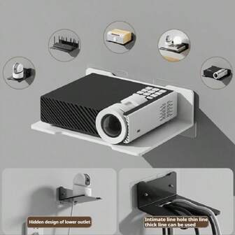 Mensole da parete nere in tre dimensioni, comprendenti staffe per telecamera, router, decoder, proiettore e mensole da parete (con 2 adesivi senza segni e chiodi, di colori casuali) per decorazione della stanza