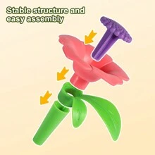 花园建筑玩具、教育 STEM 玩具和学龄前花园玩具套装、花朵堆叠玩具、花朵堆叠、完美礼物 - 彩色 - 查看 7