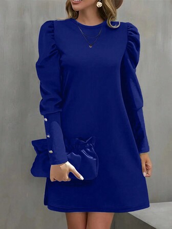 Women's Spring & Summer Gigot Sleeve Round Neck Dress