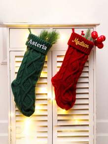 1pc Personalized Embroidered Christmas Stocking, Knitted Family Socks, Christmas Decorative Socks, Essential For Christmas, Personalized Christmas Stockings With Embroidered Names, Personalized Family Christmas Ornaments For Fireplace Decor, Suitable As Christmas Gifts For Family And Friends - Multicolor - View 8