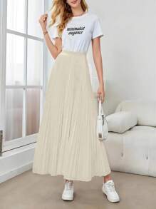 女士时尚褶皱 A 字裙，简约百搭的设计 - 乳白色 - 查看 5