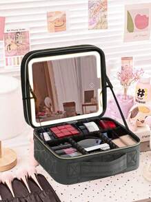 Étui à maquillage avec miroir lumineux LED, 3 couleurs de lumière LED, sac à maquillage professionnel, boîte à maquillage pour artiste de beauté, organisateur de vanité avec compartiments amovibles. Cadeau pour anniversaire/fête des mères/vacances. Fournitures de voyage et d'école, essentiels de voyage, trousse de maquillage, accessoires essentiels de vacances, sac cosmétique, sac de maquillage, organisateur de maquillage, rangement de maquillage, fournitures de rentrée scolaire