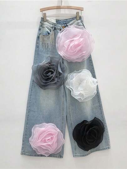 Floare din țesătură cu mai multe straturi din organza simplă extra mare, design simplu pentru îmbrăcăminte DIY, rochie de mireasă, accesorii de îmbrăcăminte