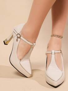 Zapatos de tacón alto con plataforma y punta fina, tallas del 34 al 43, tamaño 41, sexy; Bombas de tacón grueso y correas versátiles, talla 42