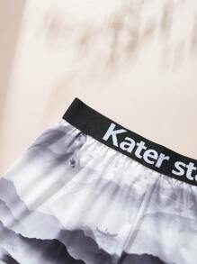 [Ink Style Series]Women's Letter Print Sports Bra And Pantines Set Lingerie