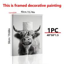 1 件，帆布悬挂海报，实木框架画，高地牛印花浴室墙壁艺术现代农舍装饰礼物，有趣的浴室标志，适合他动物印花卫生纸浴室墙壁装饰