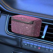 1pc Car Ashtray With Cover, Rhinestone Crystal Decor, Vehicle Air Vent Ashtray With Blue LED Light, Mini Car Trash Bin Smokeless Ashtray