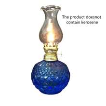 1 Ornament Vintage Glass Oil Lamp Blue Exquisite Engraved Fuel-Burning Lamp Blue Decoration (Excluding Fuel) Best Gifts Decoration, Home Decor, Room Decor