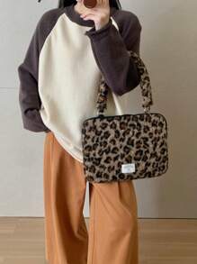 Laptop Bag Ins Korean Style Leopard Print Compatible With MacBook 13inch 14inch 15inch 15.6inch Shockproof Laptop Shoulder Bag