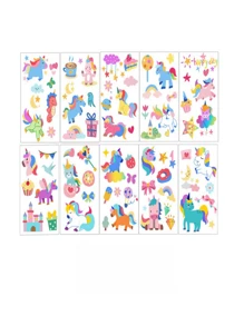 10pcs Personalized Cartoon Temporary Tattoo Stickers, Cute Watch, Arm, Face Sticker, Fun Art, Waterproof, Easy To Use And Remove