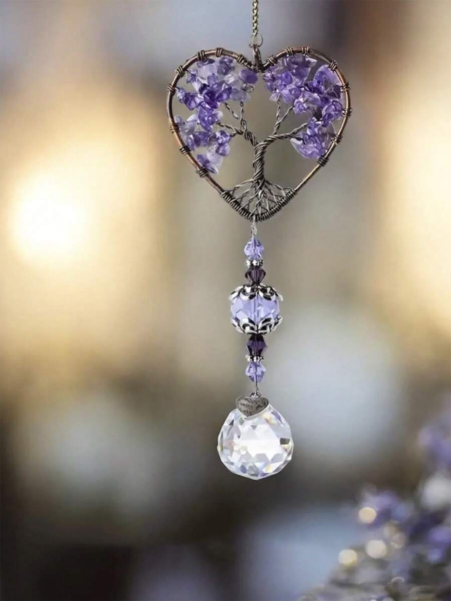 1pc Amethyst Suncatcher Crystal Healing Stones Rainbow Maker Drops Hang For Window, Home Decor, Car Accessories For Women