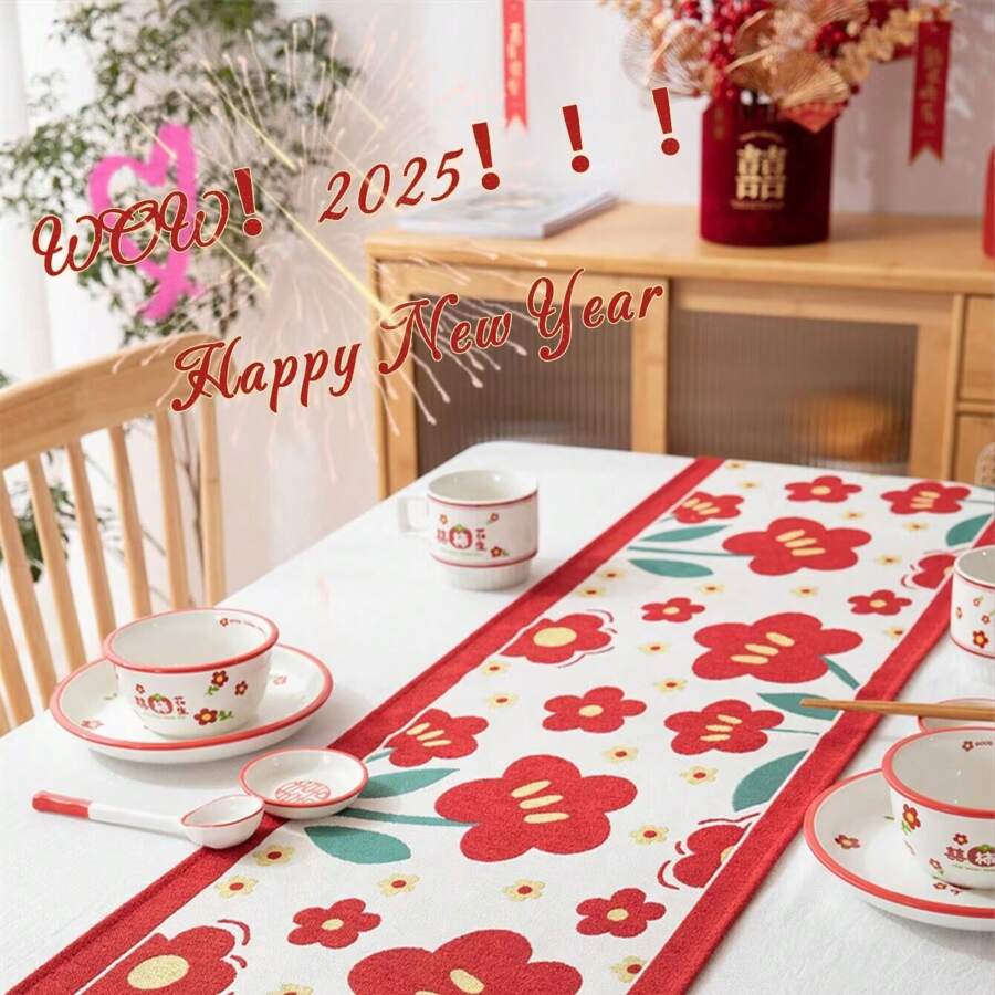 Khăn trải bàn cho tiệc cưới Giáng sinh năm mới 2025 Chúc mừng năm mới, Giáng sinh, họa tiết hoa trang trại màu đỏ dài 63 inch, trang trí mặt bàn cho nhà bếp, phòng ăn, tiệc, lễ tạ ơn, năm mới, ngày lễ