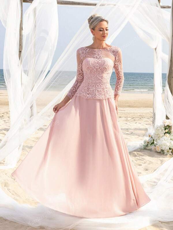 Faeriesty Mosy Elegant Embroidered Bodice Contrast Chiffon Hem Mother Of The Bride Dress