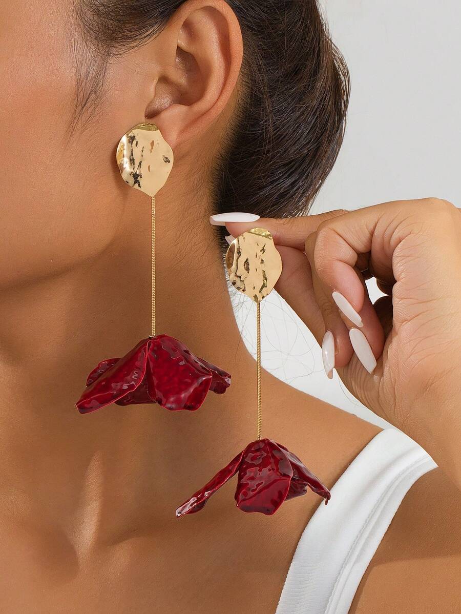 1 Cặp hoa tai thả thanh lịch màu đỏ tía cổ điển, quà tặng ngày cưới/ngày lễ tình nhân cho cô ấy - Màu Đỏ Sâu - Xem 1