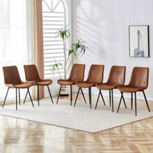 Modern Dining Chairs Set Of 6, Armless Kitchen Chair High Back  Equipped With Cushions And Black Metal Legs, Dining Chair Set For Living Room, Dining Room, Bedroom, Kitchen, Easy To Clean, Ergonomic Design, Furniture, Home Decor,Spring Refresh, Summer - màu nâu - Xem 3