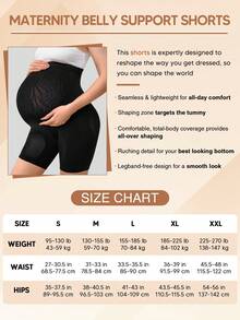 Maternity Solid Color Stretchy Knee-Length Shorts, Suitable For Summer - Black - View 6