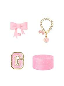 4 pièces/set spécialement conçu pour les accessoires de tasse, 1 pièce couvercle de paille en silicone avec nœud rose, 1 pièce de charme de poignée avec lettre d'identification, 1 pièce d'autocollant de lettre auto-adhésif, 1 pièce de manchon de tasse. Accessoires de tasse, couvercles de paille avec nœud de 0,4 po/10 mm compatibles avec les gobelets de 30 et 40 oz (rose) - Rose bonbon - Voir 23