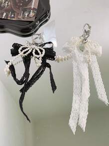 Trang trí nơ ren ngọc trai cao cấp, phụ kiện túi thời trang chất lượng cao cấp kèm miếng đệm trong suốt - mặt dây chuyền nơ giày múa ba lê - Xem 2