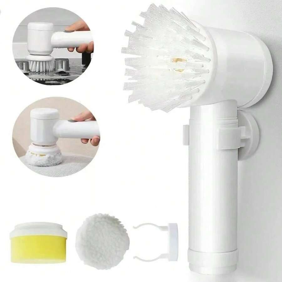 Escova Elétrica de Limpeza 5 em 1 Sem Fio Limpador Multiuso Prático Com Mais Duas Cabeças de Escova - BRANCO - Visão 1