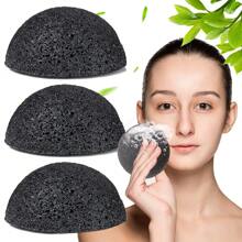 3 Count Cleansing And Exfoliating Activated Charcoal Konjac Facial Sponge, Deep Cleansing And Exfoliating, Suitable For Oily, Dry, And Sensitive Skin, Natural Face Cleansing Tool