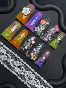 10 cái/bộ đầu móng tay nghệ thuật hình mỏ vịt thủ công với pha lê lấp lánh, ngôi sao và hoa - Màu Dopamine rực rỡ cho vẻ ngoài quyến rũ - Nhiều màu - Xem 4