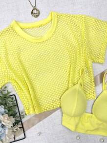 Women's Fishnet Top Set - Màu vàng - Xem 5