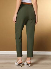 Calça Feminina Alfaiataria Social Reta Básica - Verde - Visão 4