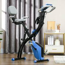 HOMCOM 2-In-1 Folding Exercise Bike, Foldable Stationary Bike With 8-Level Adjustable Magnetic Resistance, Arm Resistance Band, Pulse Sensor And LCD Display, Light Blue - Blue - View 1