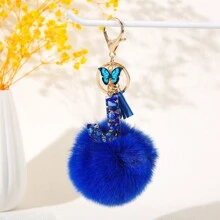 1PC Resin Alphabet Keychain With Hairball Butterfly And Tassel Charm, Women's Day Gift - Letter Initial Keyring With Lobster Clasp For Handbags, Backpacks, Car Keys Decoration