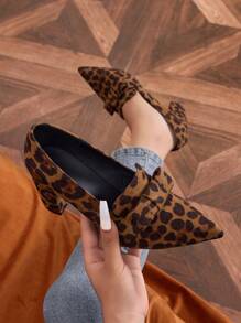 Nieuwe aankomst damesmode sexy diepe mond luipaard print patroon veelzijdige dikke hak loafer schoenen, herfst/winter