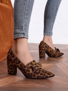 Nieuwe aankomst damesmode sexy diepe mond luipaard print patroon veelzijdige dikke hak loafer schoenen, herfst/winter