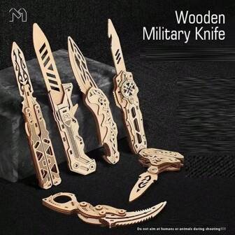 3D Wooden Assembling Toy Knife Model, Rubber Band Shooting Desert Eagle Knife Model Hand DIY Puzzle, Folding Claw Knife Educational Assembly Puzzle Building Model, Rotatable Play Birthday Toy Gift, 3D Wooden Assembling Toy Creative Wooden Knife Mechanical Model, Hands-On Ability Training