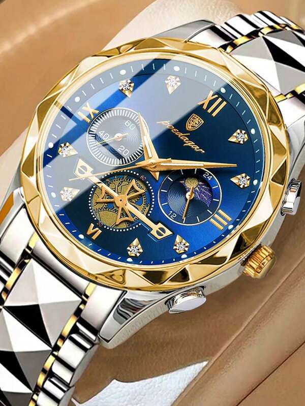 Fashion Men's Quartz Watches Classic Chronograph Wristwatch Waterproof  Watch For Men+Gfit Box,1PC