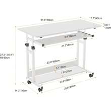 Computer Desk Mobile, Portable Office Desk With Movable Wheels, Height Adjustable Study Desk, Home Office Desk With Keyboard Tray And Shelf For Small Spaces - White - View 3
